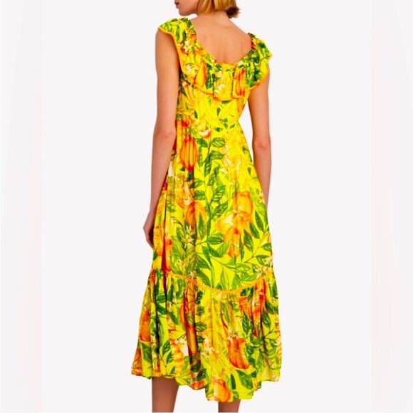 NWOT FARM Rio Tangerine Multi Off Shoulder Tropical Midi Dress XS “RARE" - Picture 3 of 12